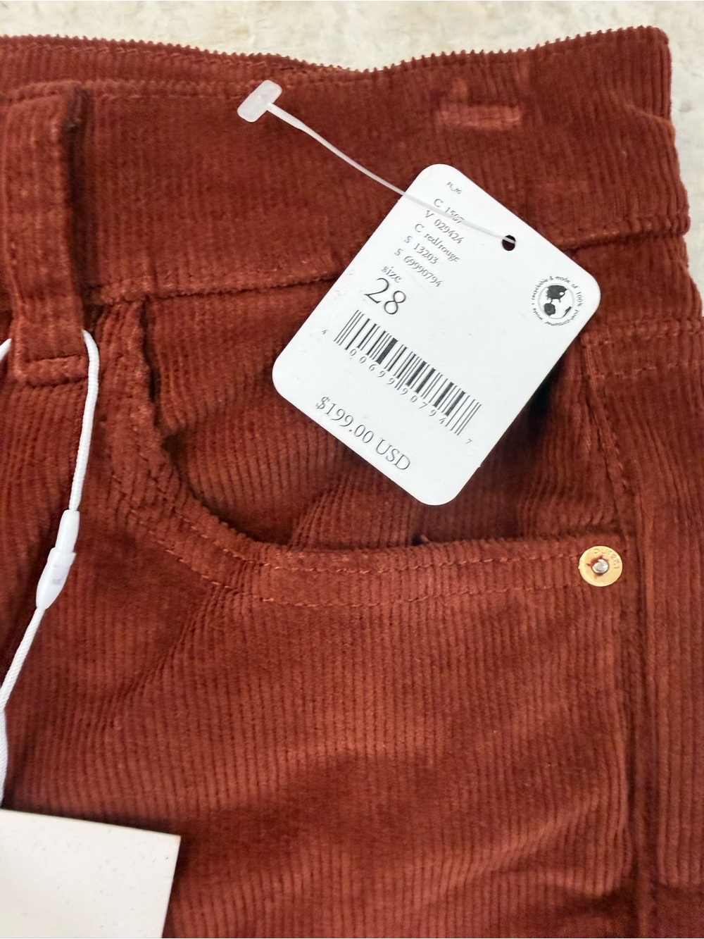 Free people DL1961 Women's Corduroy Pants in Rust Brown - Picture 3 of 4